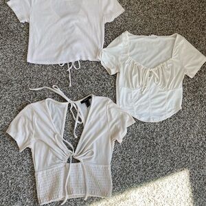 Three Women’s Trendy White Fitted Crop Tops Size Medium